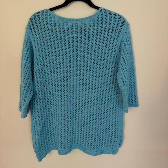 J. Jill Open Knit Blue 3/4 Sleeve Sweater Size Small - Picture 5 of 5